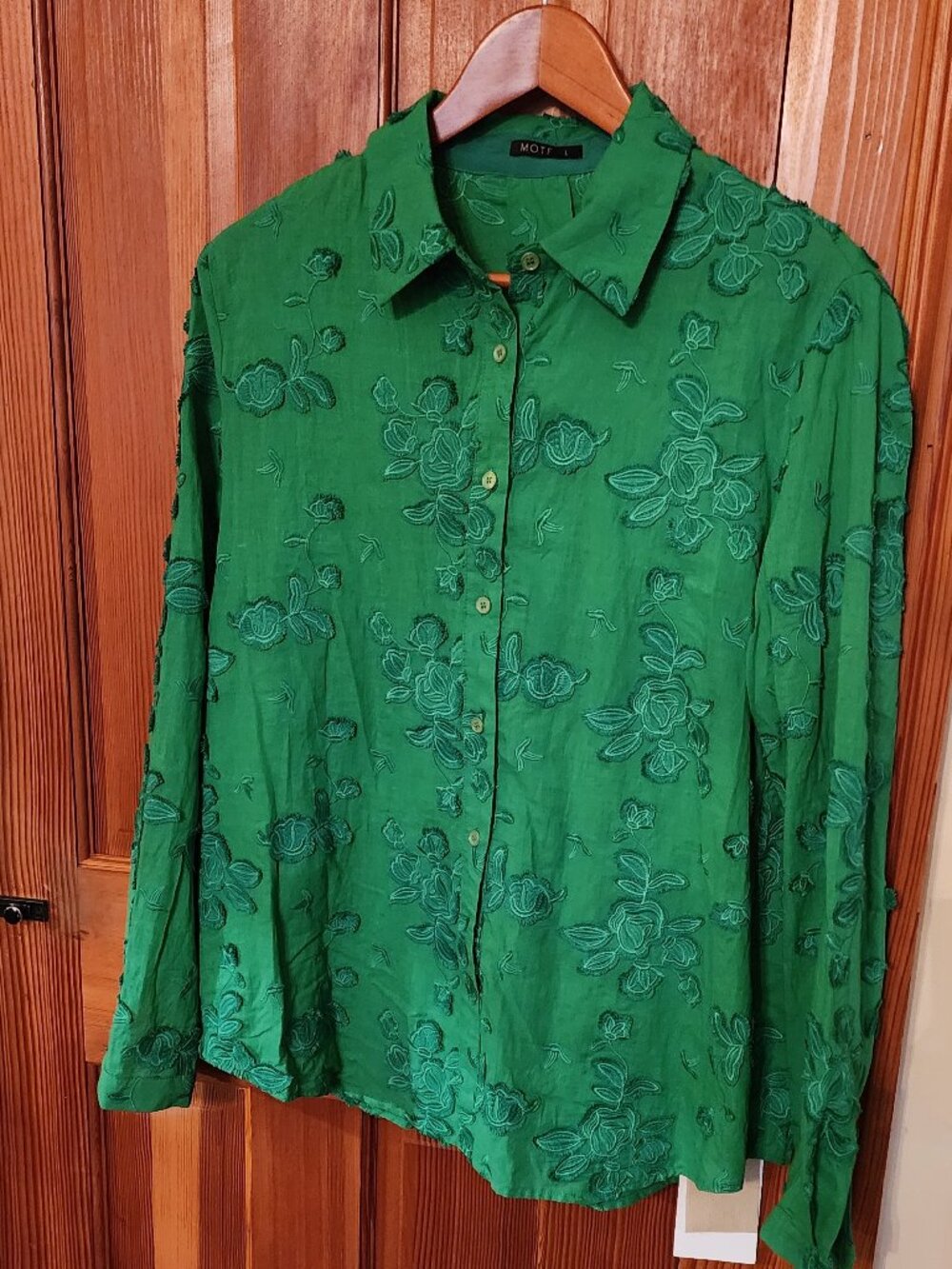 Vibrant Green Blouse with Embroidery Details, Size L
